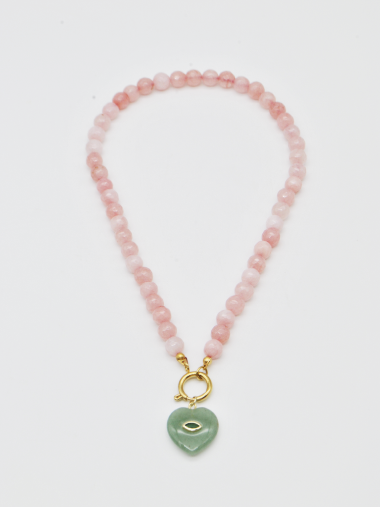 COLAR PEDRAS ROSA COM PENDENTE