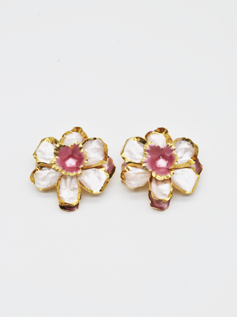 BRINCO FLORES ROSA E DOURADO